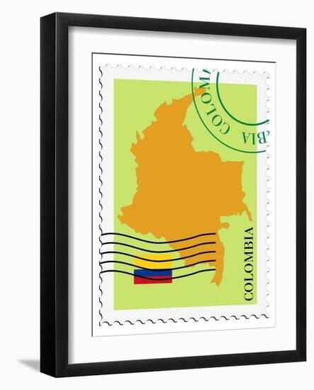 Stamp with Map and Flag of Colombia-Perysty-Framed Art Print