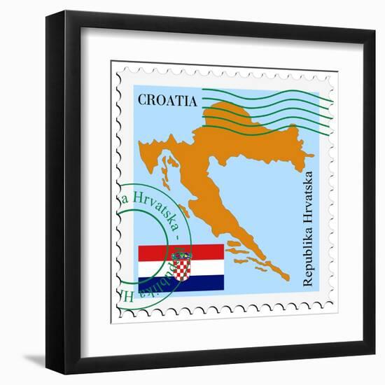 Stamp with Map and Flag of Croatia-Perysty-Framed Art Print