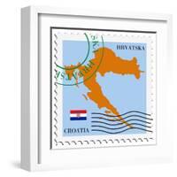 Stamp with Map and Flag of Croatia-Perysty-Framed Art Print