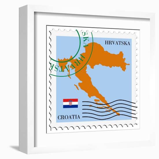 Stamp with Map and Flag of Croatia-Perysty-Framed Art Print