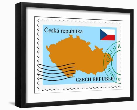 Stamp with Map and Flag of Czech Republic-Perysty-Framed Art Print