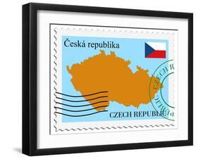 Stamp with Map and Flag of Czech Republic-Perysty-Framed Art Print