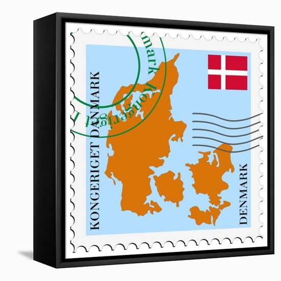 Stamp with Map and Flag of Denmark-Perysty-Framed Stretched Canvas