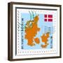 Stamp with Map and Flag of Denmark-Perysty-Framed Premium Giclee Print