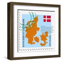 Stamp with Map and Flag of Denmark-Perysty-Framed Art Print