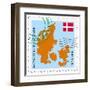 Stamp with Map and Flag of Denmark-Perysty-Framed Art Print