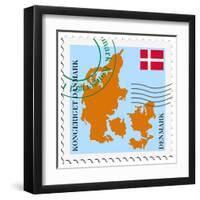 Stamp with Map and Flag of Denmark-Perysty-Framed Art Print