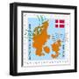 Stamp with Map and Flag of Denmark-Perysty-Framed Art Print