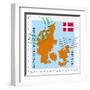 Stamp with Map and Flag of Denmark-Perysty-Framed Art Print