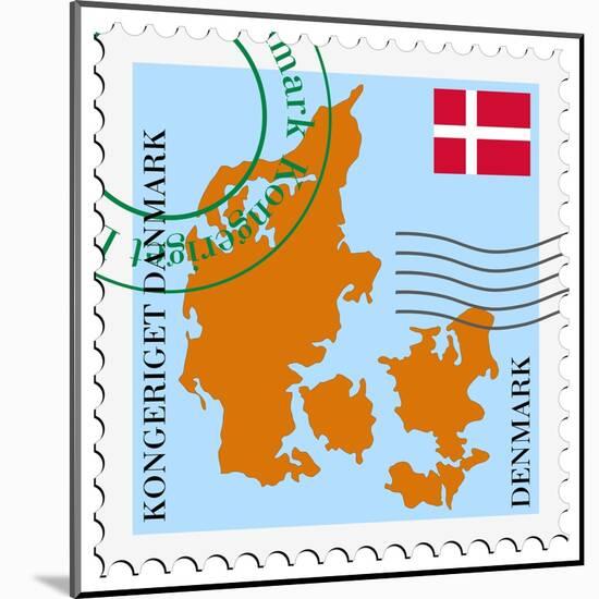 Stamp with Map and Flag of Denmark-Perysty-Mounted Art Print