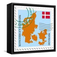 Stamp with Map and Flag of Denmark-Perysty-Framed Stretched Canvas