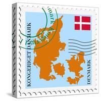 Stamp with Map and Flag of Denmark-Perysty-Stretched Canvas