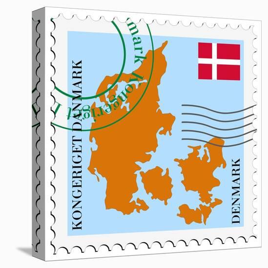 Stamp with Map and Flag of Denmark-Perysty-Stretched Canvas