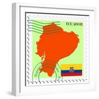 Stamp with Map and Flag of Ecuador-Perysty-Framed Premium Giclee Print