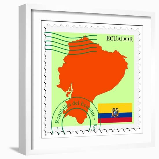 Stamp with Map and Flag of Ecuador-Perysty-Framed Premium Giclee Print