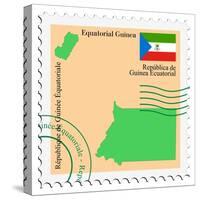 Stamp with Map and Flag of Equatorial Guinea-Perysty-Stretched Canvas