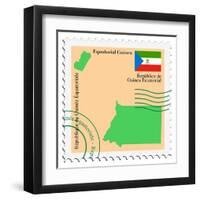 Stamp with Map and Flag of Equatorial Guinea-Perysty-Framed Art Print