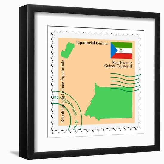 Stamp with Map and Flag of Equatorial Guinea-Perysty-Framed Art Print