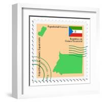 Stamp with Map and Flag of Equatorial Guinea-Perysty-Framed Art Print