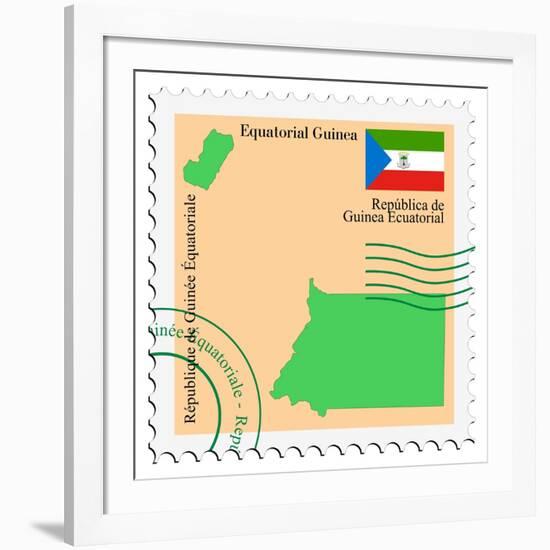 Stamp with Map and Flag of Equatorial Guinea-Perysty-Framed Art Print