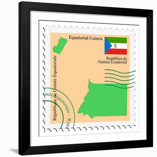 Stamp with Map and Flag of Equatorial Guinea-Perysty-Framed Art Print