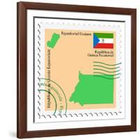 Stamp with Map and Flag of Equatorial Guinea-Perysty-Framed Art Print