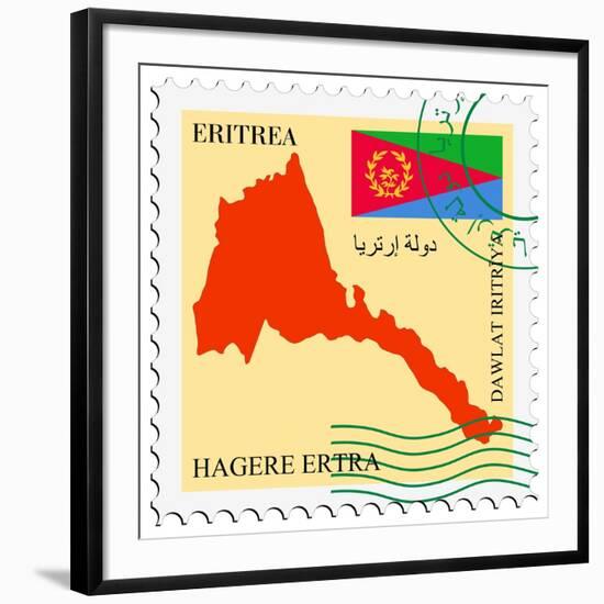 Stamp with Map and Flag of Eritrea-Perysty-Framed Art Print