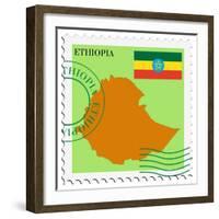 Stamp with Map and Flag of Ethiopia-Perysty-Framed Premium Giclee Print