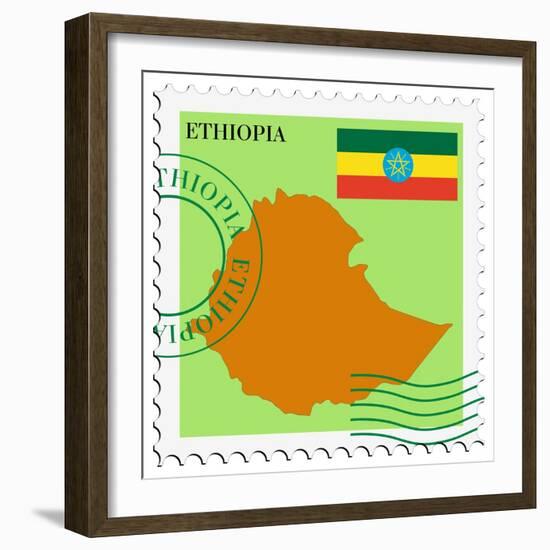 Stamp with Map and Flag of Ethiopia-Perysty-Framed Premium Giclee Print