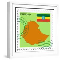 Stamp with Map and Flag of Ethiopia-Perysty-Framed Premium Giclee Print