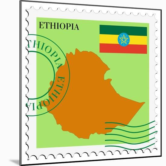 Stamp with Map and Flag of Ethiopia-Perysty-Mounted Premium Giclee Print