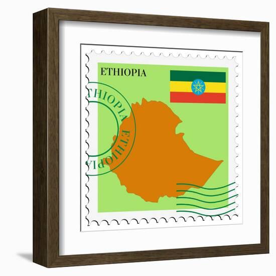 Stamp with Map and Flag of Ethiopia-Perysty-Framed Art Print