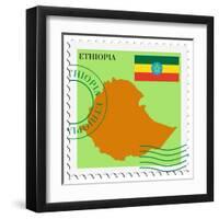 Stamp with Map and Flag of Ethiopia-Perysty-Framed Art Print