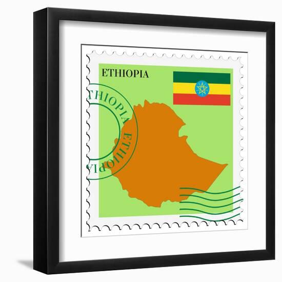 Stamp with Map and Flag of Ethiopia-Perysty-Framed Art Print
