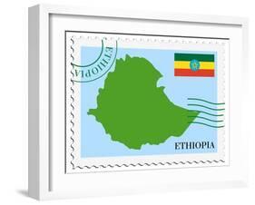 Stamp with Map and Flag of Ethiopia-Perysty-Framed Art Print