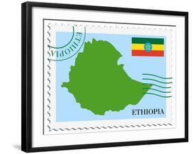 Stamp with Map and Flag of Ethiopia-Perysty-Framed Art Print