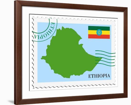 Stamp with Map and Flag of Ethiopia-Perysty-Framed Art Print