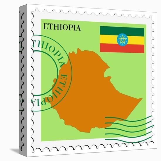 Stamp with Map and Flag of Ethiopia-Perysty-Stretched Canvas