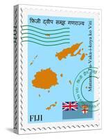 Stamp with Map and Flag of Fiji-Perysty-Stretched Canvas