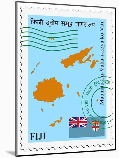 Stamp with Map and Flag of Fiji-Perysty-Mounted Art Print