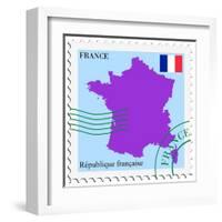 Stamp with Map and Flag of France-Perysty-Framed Art Print