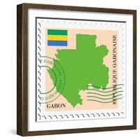 Stamp with Map and Flag of Gabon-Perysty-Framed Premium Giclee Print