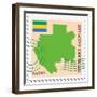 Stamp with Map and Flag of Gabon-Perysty-Framed Premium Giclee Print