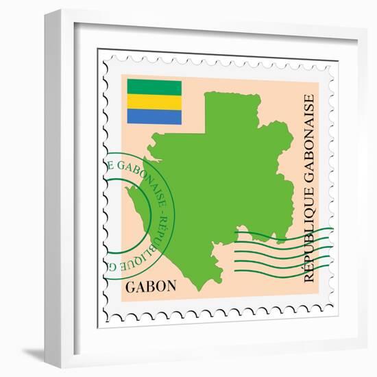 Stamp with Map and Flag of Gabon-Perysty-Framed Premium Giclee Print