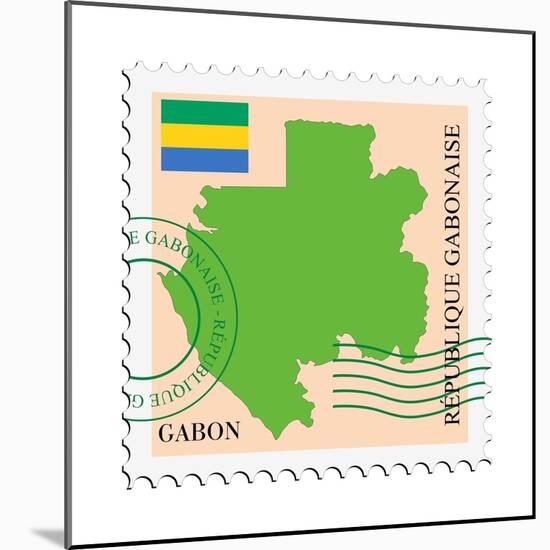 Stamp with Map and Flag of Gabon-Perysty-Mounted Premium Giclee Print