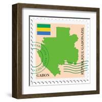 Stamp with Map and Flag of Gabon-Perysty-Framed Art Print