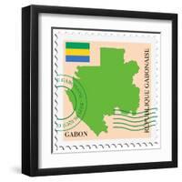 Stamp with Map and Flag of Gabon-Perysty-Framed Art Print