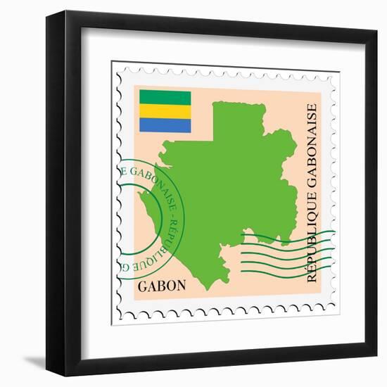 Stamp with Map and Flag of Gabon-Perysty-Framed Art Print