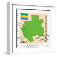 Stamp with Map and Flag of Gabon-Perysty-Framed Art Print