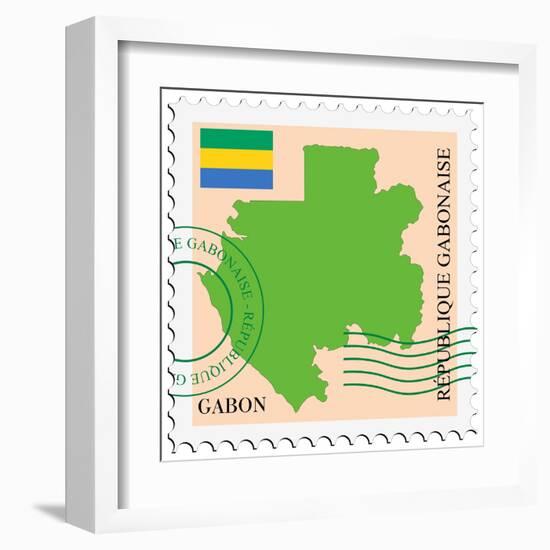 Stamp with Map and Flag of Gabon-Perysty-Framed Art Print